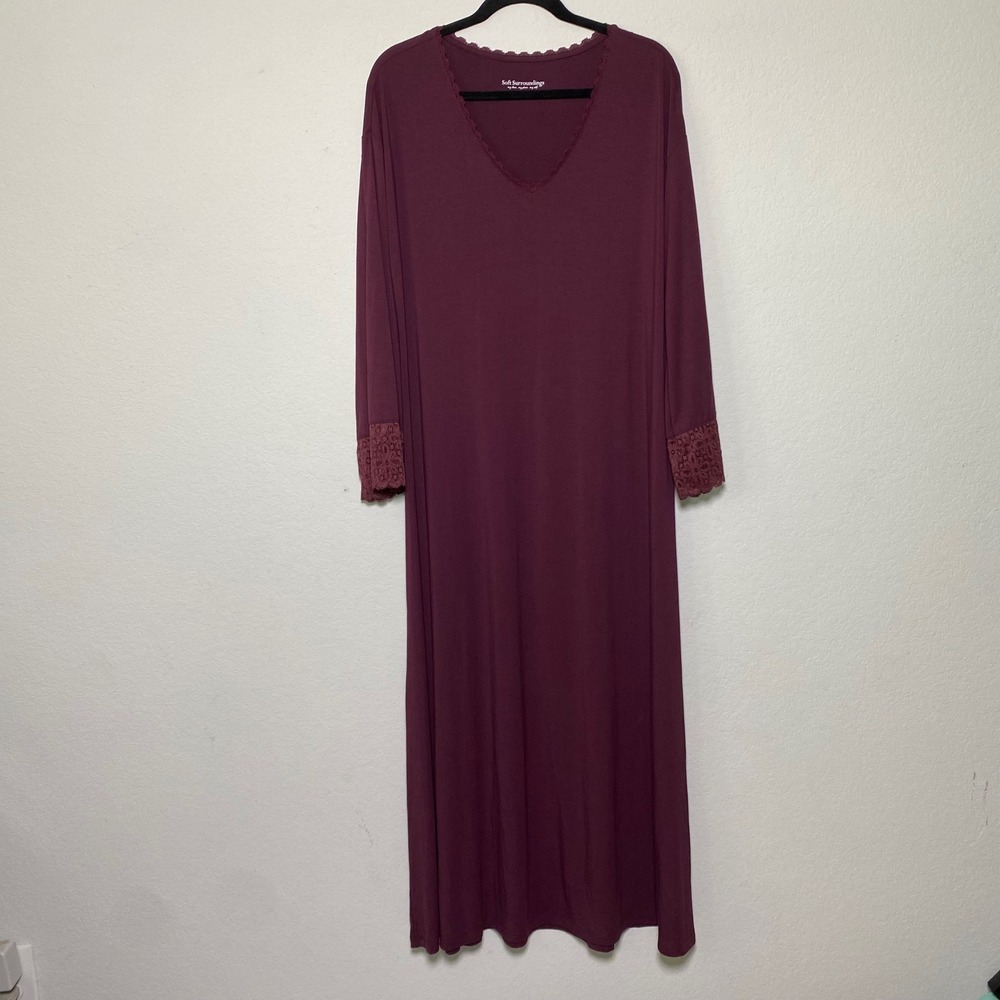 Soft Surroundings Relaxed Maxi Gown Dress Womens Small Lace Trimmed Sleeves Boho